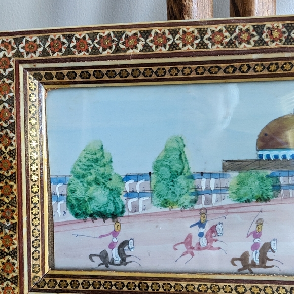 - Vintage Persian Painting. With an inlay wooden frame. - Picture 5 of 9
